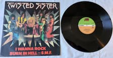 Tumnagel för auktion "Twisted Sister 12" 1984 "I Wanna Rock" UK PRESS"