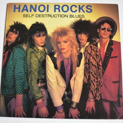 Tumnagel för auktion "HANOI ROCKS Self Destruction Blues [LP, 1982] w/ merch sheet! Mike Monroe"