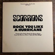 Tumnagel för auktion "SCORPIONS - Rock You Like A Hurricane 1984. Rare US Promo Press! 12"