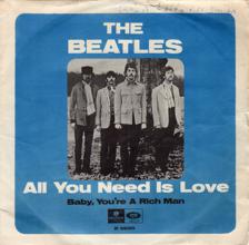 Tumnagel för auktion "THE BEATLES  "ALL YOU NEED IS LOVE" PARLOPHONE 45-R 5620 P.1967 SWE PRESS"