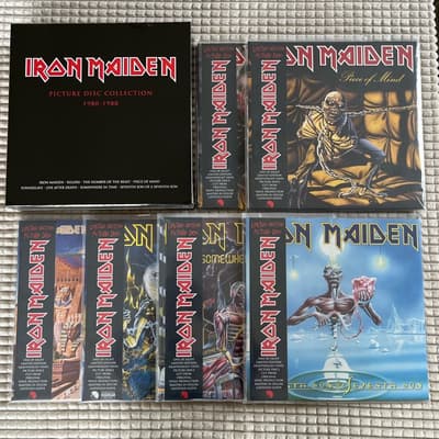Tumnagel för auktion "Iron Maiden Picture Disc Collection 1980-1988 SEALED"
