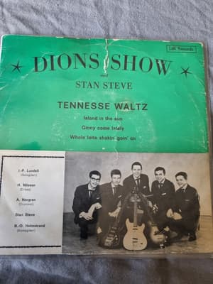 Tumnagel för auktion "Dions Show m Stan Steve Ep 1963 (Jönköping) Tennesse Waltz+3 9 av 10 stora"