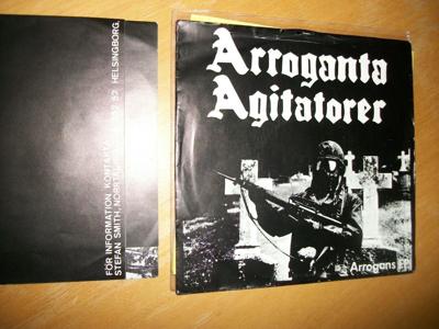Tumnagel för auktion "Arroganta Agitatorer 7" EP; Swedish Hardcore Punk, Original "Arrogans EP" insert"