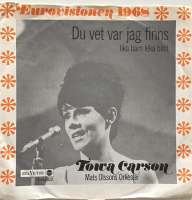 Tumnagel för auktion "Towa Carson - Du vet var jag finns / Lika barn leka bäst - 1968"
