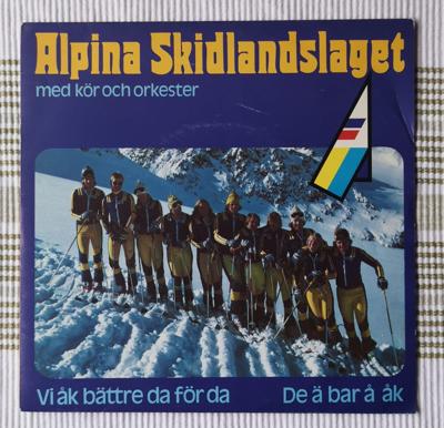 Tumnagel för auktion "Alpina Skidlandslaget, De Ä Bar Å Åk, 1976,Vinylskiva Singel"