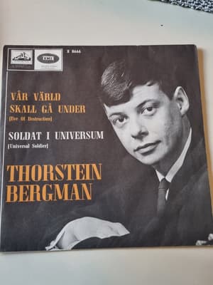 Tumnagel för auktion "Thorstein Bergman singel 1965 Soldat i Universum"