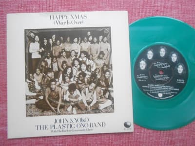 Tumnagel för auktion "7" John Lennon - Happy X-mas (War Is Over) PS UK Beatles green vinyl"