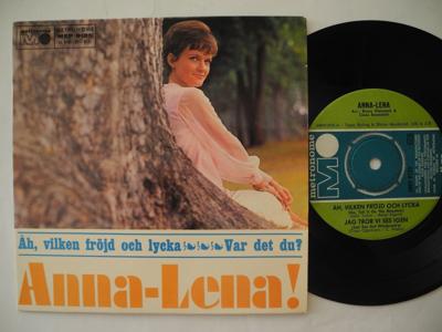Tumnagel för auktion "ANNA-LENA LÖFGREN Åh, vilken fröjd och lycka / Var det du + 2 EP 45 7" 1964 EX-"