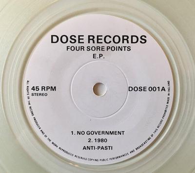 Tumnagel för auktion "Anti-Pasti ”Four Sore Points” 1980 Debuten!! Dose Records DIY Klar vinyl RARE"