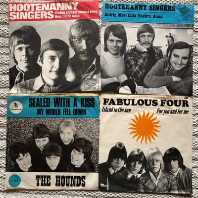 Tumnagel för auktion "paket 4 x 7'' singlar - The HOUNDS - Hootenanny Singers - Fabulous Four"