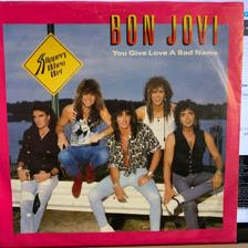 Tumnagel för auktion "BON JOVI You Give Love a Bad Name 7" / EU Press Hårdrock"