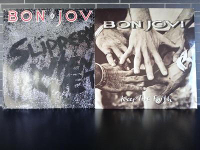Tumnagel för auktion "Bon Jovi Slippery when wet -86 Mercury & Keep the faith -92 LP Vinyl Rock Jambco"
