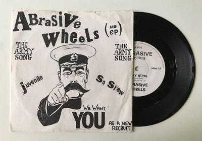 Tumnagel för auktion "Abrasive Wheels ”The Army Song (ABW EP)” 1981 DIY RARE"