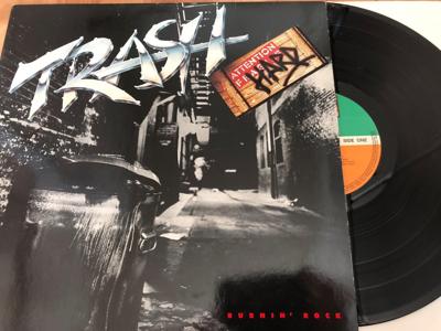 Tumnagel för auktion "Trash - Burnin’ Rock LP 1985 Atlantic"