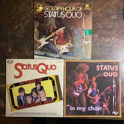 Tumnagel för auktion "STATUS QUO - Tre Album UK/France Pressar! Prog-rock. Hårdrock. Folk 3-LP"