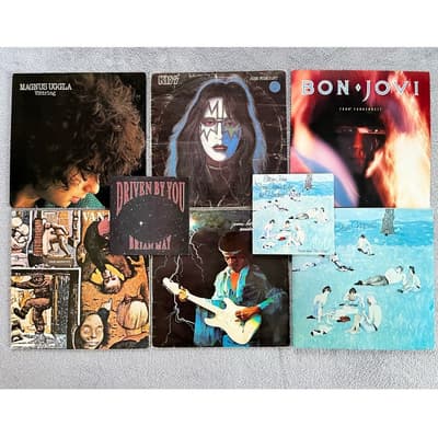Tumnagel för auktion "Hårdrock / Rock Vinyler Kiss Van Halen Bon Jovi Hendrix Elton John Magnus Uggla"