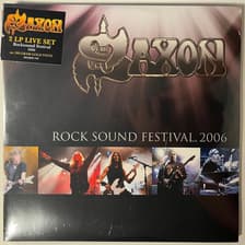 Tumnagel för auktion "SAXON - ROCK SOUND FESTIVAL 2006. VINYL 2- LP GOLD VINYL UK -16. METAL INPLASTAD"