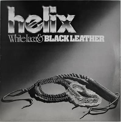 Tumnagel för auktion "HELIX - White Lace And Black Leather (LP) 1983 Razor Records"
