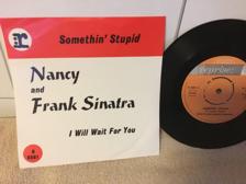 Tumnagel för auktion "Nancy and Frank Sinatra ,, Something stupid/ I will wait for you )) Norsk press "