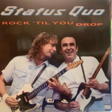 Tumnagel för auktion "STATUS QUO Rock til You Drop LP / '91 Hol Vertigo Press"