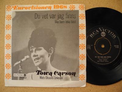 Tumnagel för auktion "TOWA CARSON Du vet var jag finns / Lika barn leka bäst 45 7" singel 1968 EX-"