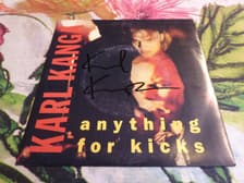 Tumnagel för auktion "KARL KANGA - SIGNERAD SINGEL AUTOGRAF - "ANYTHING FOR KICKS" - 1988 ROCK SVERIGE"