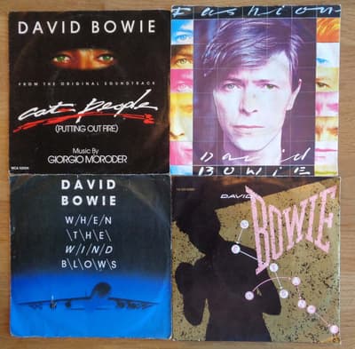 Tumnagel för auktion "David Bowie X 4: Fashion, Cat People, Let's Dance, When The Wind Blows"