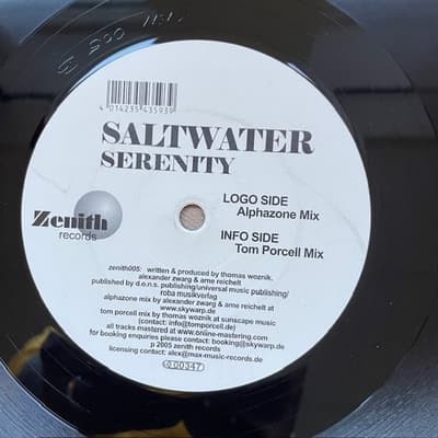 Tumnagel för auktion "Saltwater - Serenity (Zenith Records, 12" Trance / Alphazone / Tom Porcell 2005)"