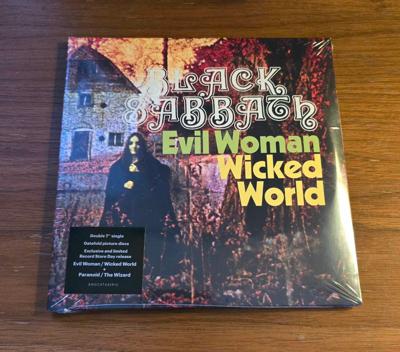 Tumnagel för auktion "Black Sabbath – Evil Woman / Wicked World / Paranoid / The Wizard, 2 X 7" Vinyl"