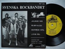 Tumnagel för auktion "SVENSKA ROCKBANDET Jailhouse Rock/Heartbreak Hotel +2 EP 45 7" 1979 EX pressrel."