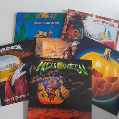 Tumnagel för auktion "Helloween , vinyl , heavy metal , death metal , trash metal"