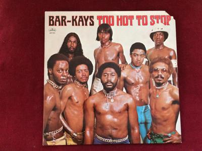 Tumnagel för auktion "BAR-KAYS "TOO HOT TO STOP" MERCURY LP SRM-1-1099 P.1976 USA PRESS"