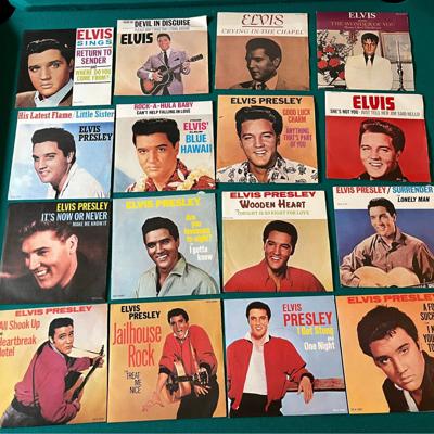 Tumnagel för auktion "Elvis Presley 16 x singlar i nyskick!"