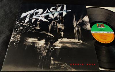 Tumnagel för auktion "TRASH Burnin Rock LP 1985 HÅRDROCK HEAVY METAL AC/DC WHITESNAKE HEMPO HILDEN WOW"