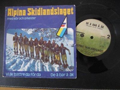 Tumnagel för auktion "Alpina skidlandslaget med Ingemar Stenmark bl.a  singel "De ä bar å åk+1""