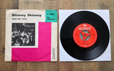 Tumnagel för auktion "THE WEEDONS 7" SINGEL : SHIMMY SHIMMY + EDEN BAR TWIST DANMARK 1964 SONET"