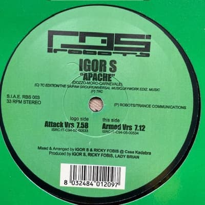 Tumnagel för auktion "IGOR S - Apache (Robots Records, Vinyl 12", Italy 2005, Hard House, Hard Trance)"