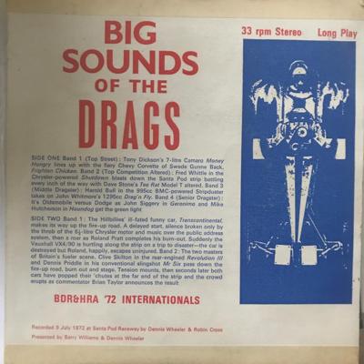Tumnagel för auktion "BIG SOUNDS OF THE DRAGS 7" / '72 UK Press Drag Racing"