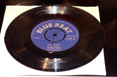 Tumnagel för auktion "Blue Beat Laurel Aitken - Bar Tender / Mash Potato Boogie"