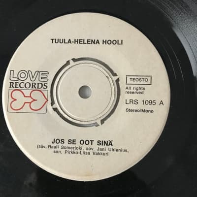 Tumnagel för auktion "Tuula- Helena Hooli, Äla Itke Niin Kuin Pienet Lapset, Love Records"