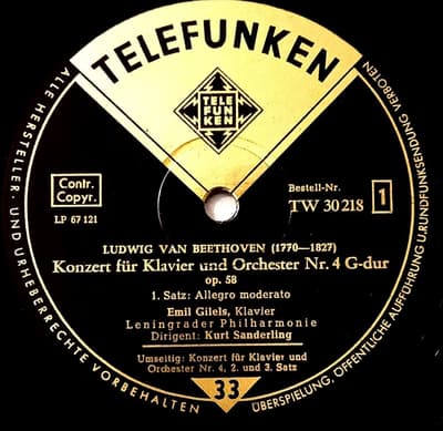 Tumnagel för auktion "Telefunken TW 30 218 German Ed.1 / Beethoven Nr. 4 / Gilels LGPH*"