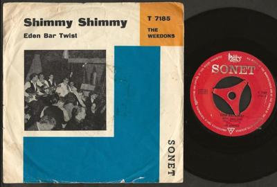 Tumnagel för auktion "Weedons - Shimmy Shimmy/Eden bar twist DEN PS/45 1964"