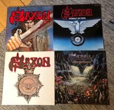 Tumnagel för auktion "4 SAXON LP SAXON, Wheels of steel, Strong arm of the law, Rock the nations"