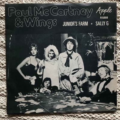 Tumnagel för auktion "PAUL McCARTNEY & Wings - Junior's Farm - svensk PS 7' Apple"