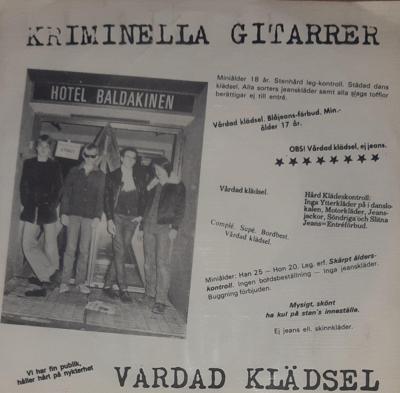 Tumnagel för auktion "KRIMINELLA GITARRER, Singel,Vårdad klädsel. 1978"
