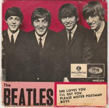 Tumnagel för auktion "EP Beatles She Loves You svensk press GEOS 223"