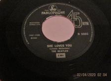 Tumnagel för auktion "BEATLES 45 RPM SHE LOVES YOU/I´LL GET YOU PARLOPHONE R5055 UK PRESS"