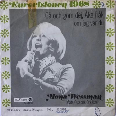 Tumnagel för auktion "Mona Wessman - Gå och göm dej, Åke Tråk / Om jag var du - 1968"